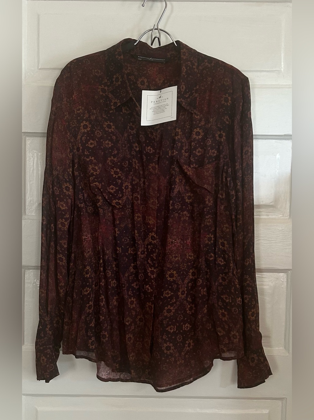 Peruvian Connection Sangria Luca Floral Sheer Midi Blouse